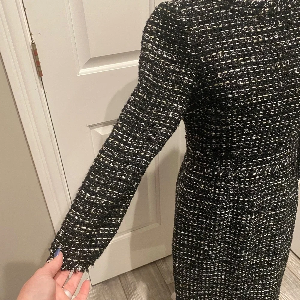 J. Crew Collection Shimmer Tweed fringe trim dress black white 16351